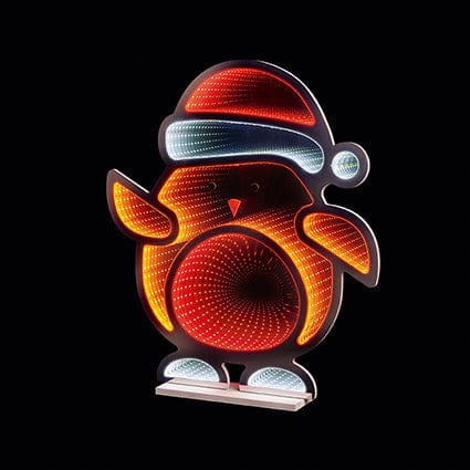 Premier Infinity Lighting Premier Christmas 60cm Standing Robin with Santa Hat Infinity Mirror