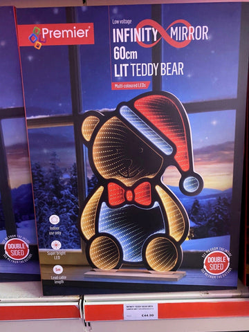 Premier Infinity Lighting Premier Christmas 60cm Standing Teddy Bear with Santa Hat Infinity Mirror