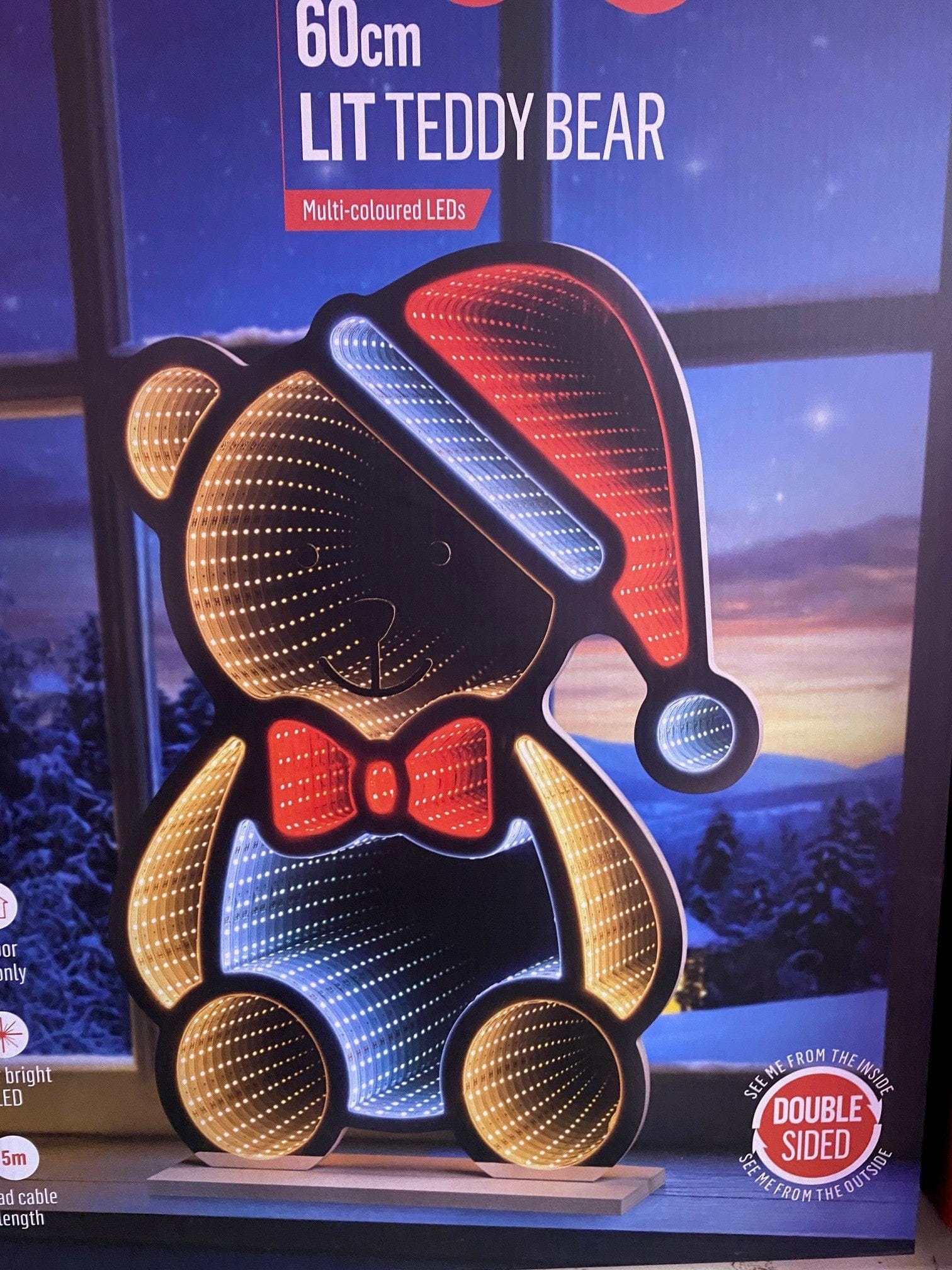 Premier Infinity Lighting Premier Christmas 60cm Standing Teddy Bear with Santa Hat Infinity Mirror