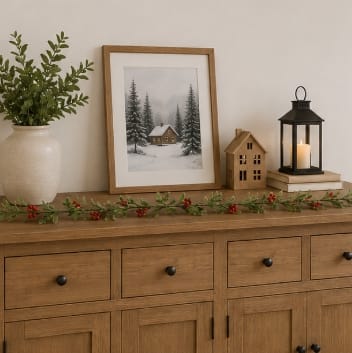 Premier Garlands Xmas Premier Dusty Mistletoe Garland With Red Berries – 1.8m