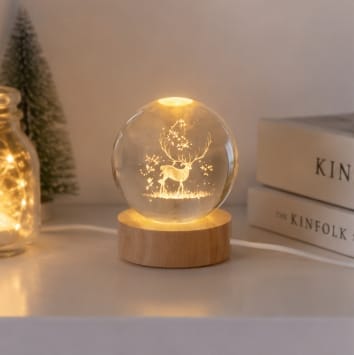 Premier Christmas LED Glass Decorations Premier Lit 3D Etched Glass Ball Decoration – 2 Assorted Designs