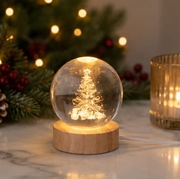 Premier Christmas LED Glass Decorations Premier Lit 3D Etched Glass Ball Decoration – 2 Assorted Designs