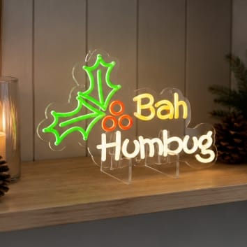 Premier Christmas Lit Neon Signs Premier Lit Bah Humbug Neon Christmas Hanging Sign – 36cm