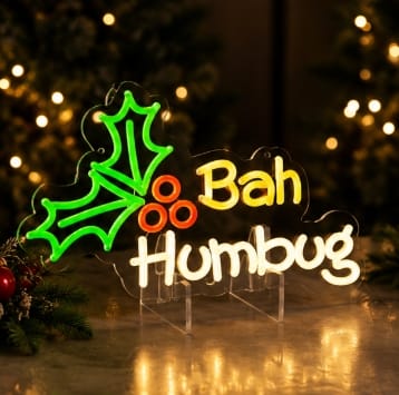 Premier Christmas Lit Neon Signs Premier Lit Bah Humbug Neon Christmas Hanging Sign – 36cm