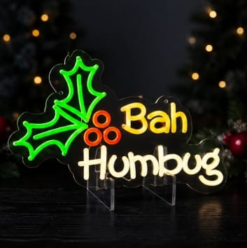 Premier Christmas Lit Neon Signs Premier Lit Bah Humbug Neon Christmas Hanging Sign – 36cm