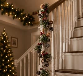 Premier Garlands Xmas Premier Natural Frosted Cone and Berry Garland – 1.2m