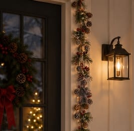 Premier Garlands Xmas Premier Natural Frosted Cone and Berry Garland – 1.2m