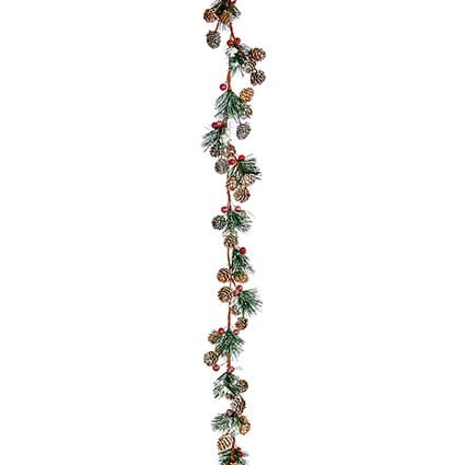 Premier Garlands Xmas Premier Natural Frosted Cone and Berry Garland – 1.2m