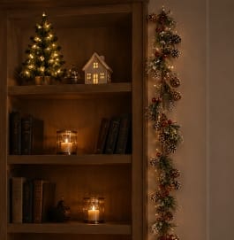 Premier Garlands Xmas Premier Natural Frosted Cone and Berry Garland – 1.2m