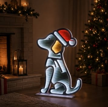 Premier Infinity Lighting Premier Sitting Dog With Hat Infinity Mirror Christmas Decoration – 60cm