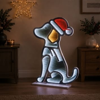 Premier Infinity Lighting Premier Sitting Dog With Hat Infinity Mirror Christmas Decoration – 60cm