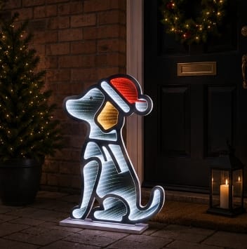 Premier Infinity Lighting Premier Sitting Dog With Hat Infinity Mirror Christmas Decoration – 60cm