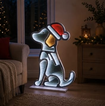 Premier Infinity Lighting Premier Sitting Dog With Hat Infinity Mirror Christmas Decoration – 60cm