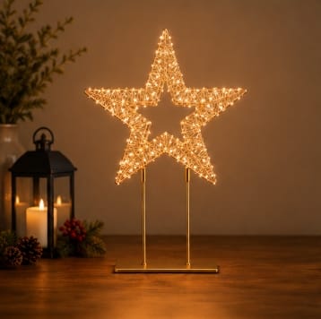 Premier Christmas Lit Tabletop Decoration Premier Twinkling Gold 500 LED Tabletop Star Decoration – 45cm