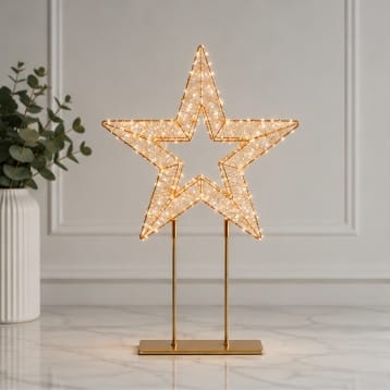 Premier Christmas Lit Tabletop Decoration Premier Twinkling Gold 500 LED Tabletop Star Decoration – 45cm