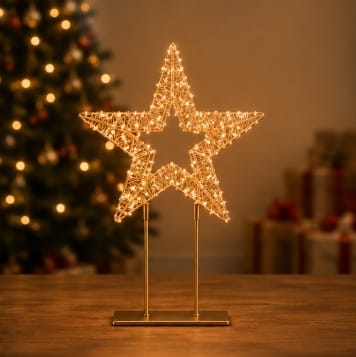 Premier Christmas Lit Tabletop Decoration Premier Twinkling Gold 500 LED Tabletop Star Decoration – 45cm
