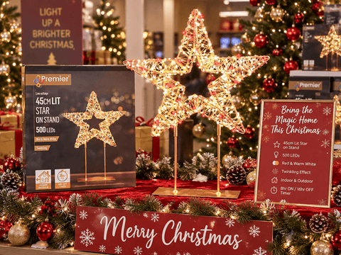 Premier Christmas Lit Tabletop Decoration Premier Twinkling Gold 500 LED Tabletop Star Decoration – 45cm