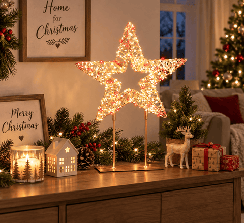 Premier Christmas Lit Tabletop Decoration Premier Twinkling Gold 500 LED Tabletop Star Decoration – 45cm