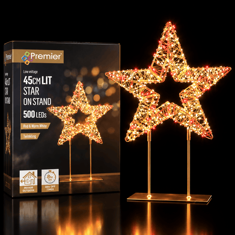 Premier Christmas Lit Tabletop Decoration Premier Twinkling Gold 500 LED Tabletop Star Decoration – 45cm