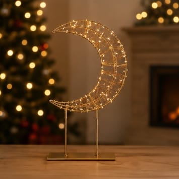 Premier Christmas Lit Tabletop Decoration Premier Twinkling Red & Warm White LED Gold Crescent Moon Tabletop Decoration – 45cm