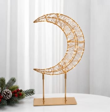 Premier Christmas Lit Tabletop Decoration Premier Twinkling Red & Warm White LED Gold Crescent Moon Tabletop Decoration – 45cm