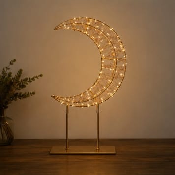 Premier Christmas Lit Tabletop Decoration Premier Twinkling Red & Warm White LED Gold Crescent Moon Tabletop Decoration – 45cm