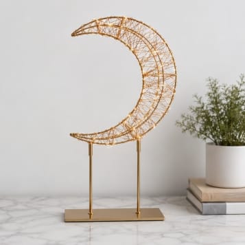 Premier Christmas Lit Tabletop Decoration Premier Twinkling Red & Warm White LED Gold Crescent Moon Tabletop Decoration – 45cm