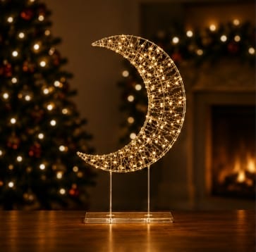 Premier Christmas Lit Tabletop Decoration Premier Twinkling Rose Gold 720 LED Crescent Moon Tabletop Decoration – 45cm