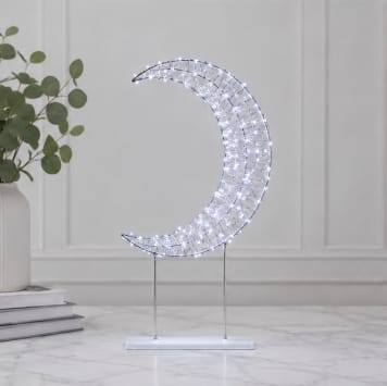 Premier Christmas Lit Tabletop Decoration Premier Twinkling Silver 720 LED Crescent Moon Tabletop Decoration – 45cm