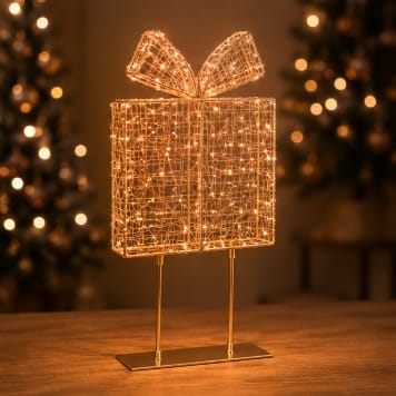 Premier Christmas Lit Tabletop Decoration Premier Twinkling Warm White 500 LED Rose Gold Tabletop Parcel – 45cm
