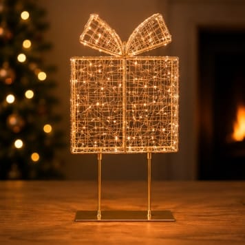 Premier Christmas Lit Tabletop Decoration Premier Twinkling Warm White 500 LED Rose Gold Tabletop Parcel – 45cm
