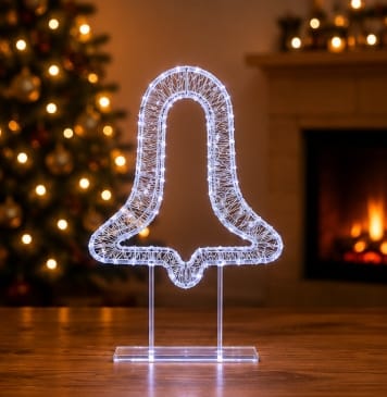 Premier Christmas Lit Tabletop Decoration Premier Twinkling White 500 LED White Tabletop Bell – 45cm
