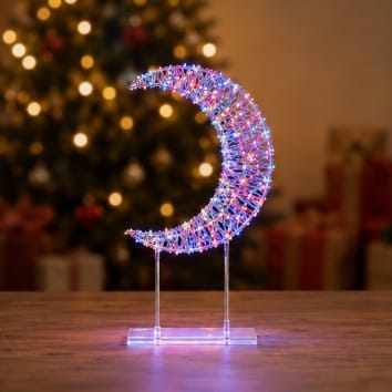 Premier Christmas Lit Tabletop Decoration Premier Twinkling White 720 LED Crescent Moon Tabletop Decoration – 45cm