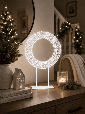 Premier Christmas Wreath Premier Twinkling White 720 LED Tabletop Wreath – 45cm