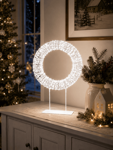 Premier Christmas Wreath Premier Twinkling White 720 LED Tabletop Wreath – 45cm
