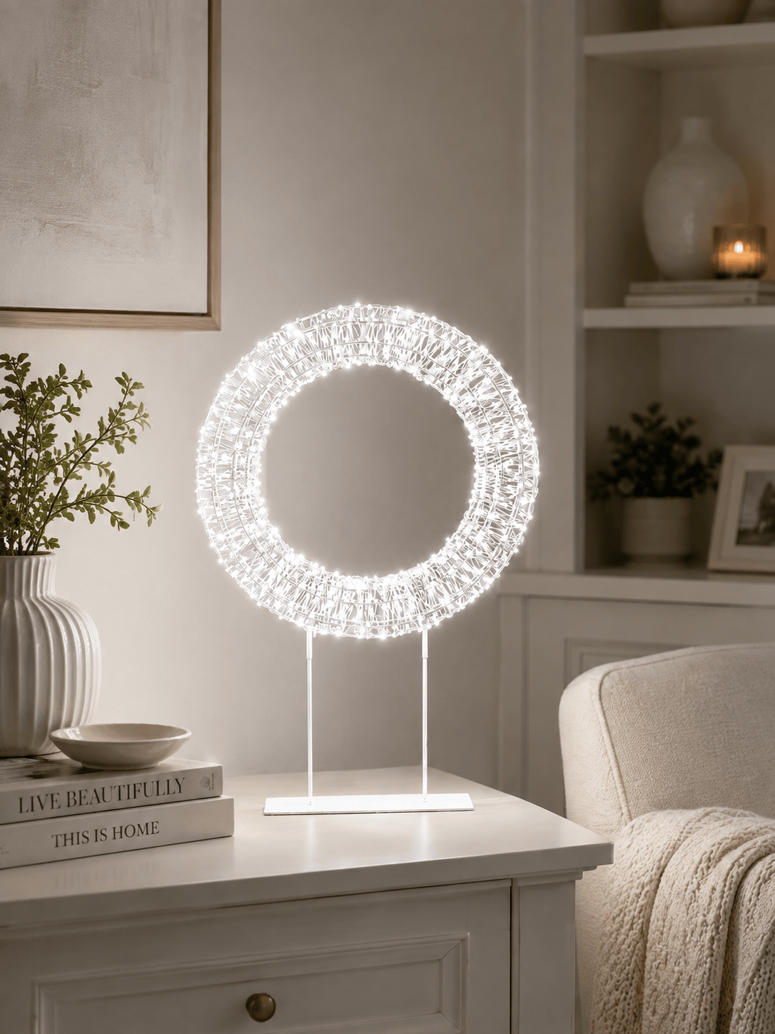Premier Christmas Wreath Premier Twinkling White 720 LED Tabletop Wreath – 45cm