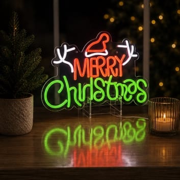 Premier Christmas Lit Neon Signs Premier USB Lit 'Merry Christmas' with Santa Hat Neon Hanging Sign – 40cm