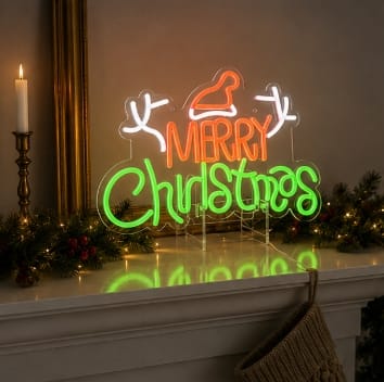 Premier Christmas Lit Neon Signs Premier USB Lit 'Merry Christmas' with Santa Hat Neon Hanging Sign – 40cm