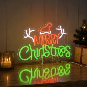 Premier Christmas Lit Neon Signs Premier USB Lit 'Merry Christmas' with Santa Hat Neon Hanging Sign – 40cm