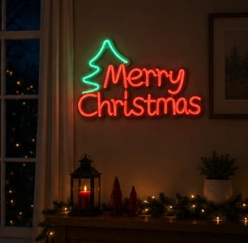 Premier LED Neon Signs Premier USB Lit Merry Christmas With Tree Neon Hanging Sign – 43cm