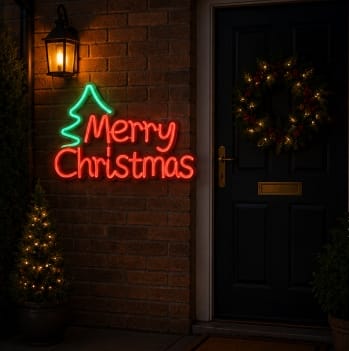 Premier LED Neon Signs Premier USB Lit Merry Christmas With Tree Neon Hanging Sign – 43cm