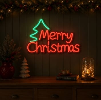 Premier LED Neon Signs Premier USB Lit Merry Christmas With Tree Neon Hanging Sign – 43cm