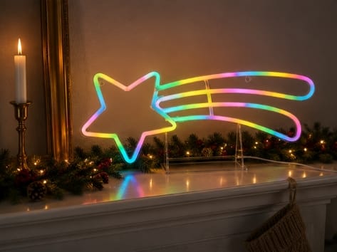 Premier Christmas Lit Neon Signs Premier USB Lit Neon Hanging Shooting Star with Colour Changing LEDs – 60cm