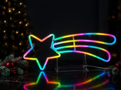 Premier Christmas Lit Neon Signs Premier USB Lit Neon Hanging Shooting Star with Colour Changing LEDs – 60cm