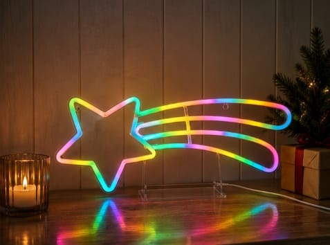 Premier Christmas Lit Neon Signs Premier USB Lit Neon Hanging Shooting Star with Colour Changing LEDs – 60cm