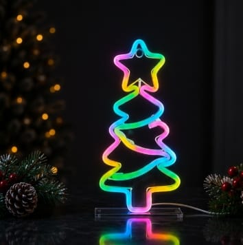 Premier Christmas Lit Neon Signs Premier USB Lit Neon Hanging Tree with Star and Colour Changing LEDs – 30cm