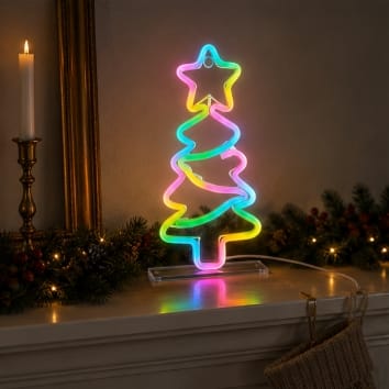Premier Christmas Lit Neon Signs Premier USB Lit Neon Hanging Tree with Star and Colour Changing LEDs – 30cm