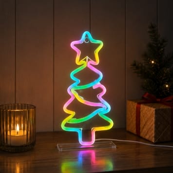 Premier Christmas Lit Neon Signs Premier USB Lit Neon Hanging Tree with Star and Colour Changing LEDs – 30cm
