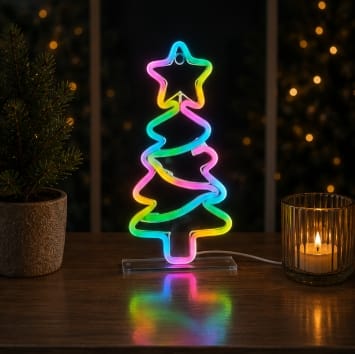 Premier Christmas Lit Neon Signs Premier USB Lit Neon Hanging Tree with Star and Colour Changing LEDs – 30cm
