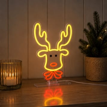 Premier Christmas Lit Neon Signs Premier USB Lit Reindeer Head Neon Hanging Sign – 33cm